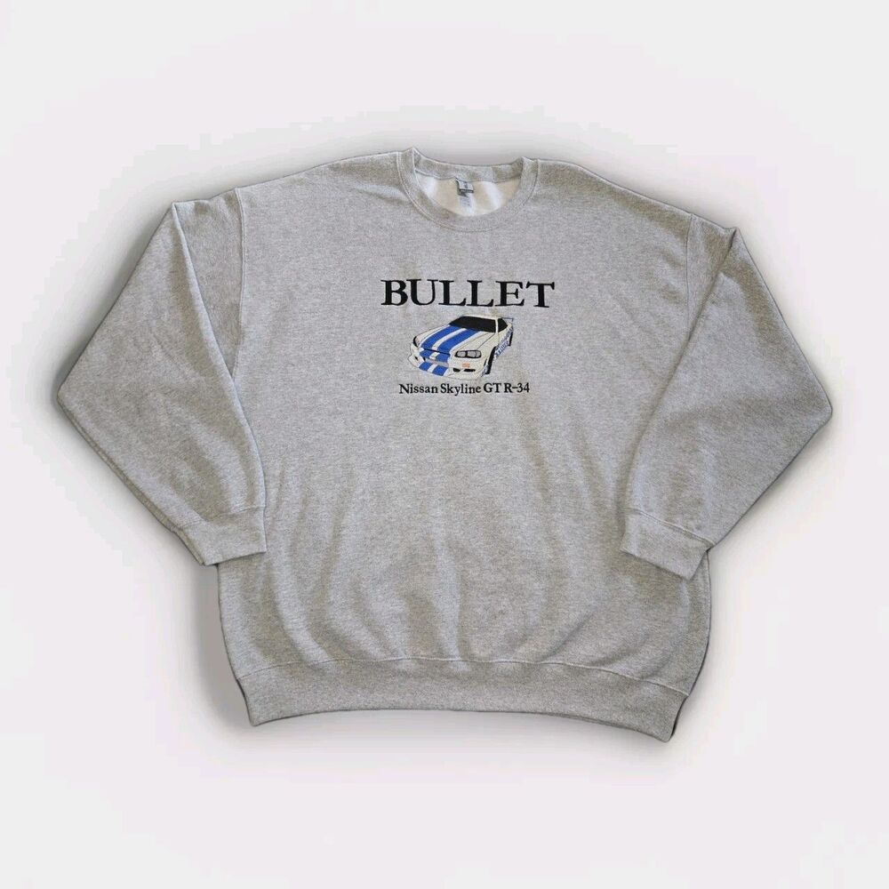 Nissan Skyline GT R34 BULLET Crewneck Sweater Sweatshirt Gray XL